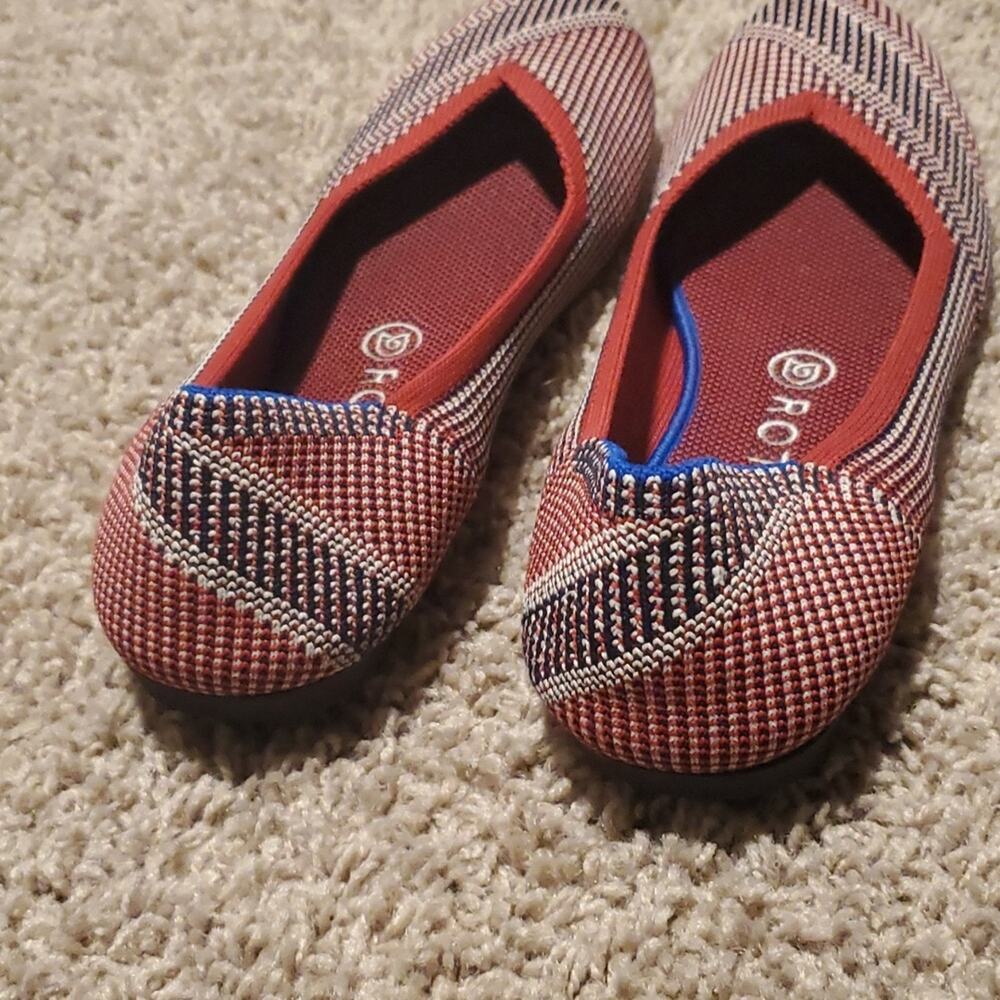 Rothy’s Mirror Stripe flat red white blue Rare Patriotic Special Edition LikeNew - Picture 3 of 5